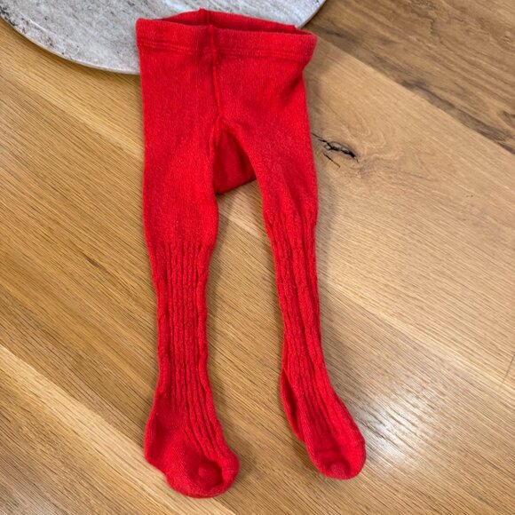 Old Navy 6-12m Girls Denim long sleeve Button Down Dress w/ pocket + Red tights - Picture 9 of 11